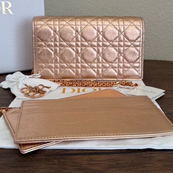 DIOR LADY DIOR Limited Edition Metallic Cannage Lambkin Crossbody Bag Rose Gold - Picture 8 of 8